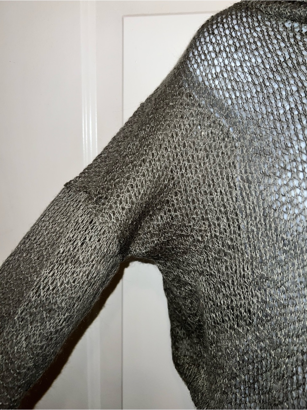 Cropped Open-Knit Cowl Neck Sweater in Olive - Picture 3 of 7